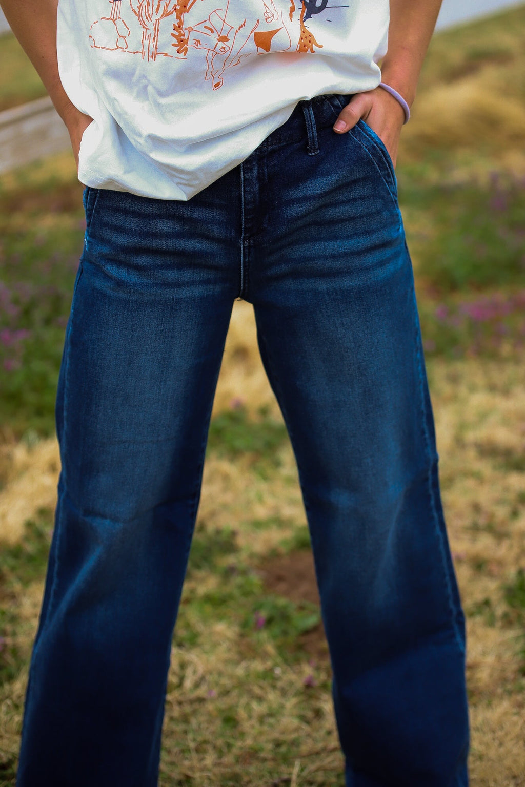 RISEN High Rise Wide Leg Slanted Pocket Jeans