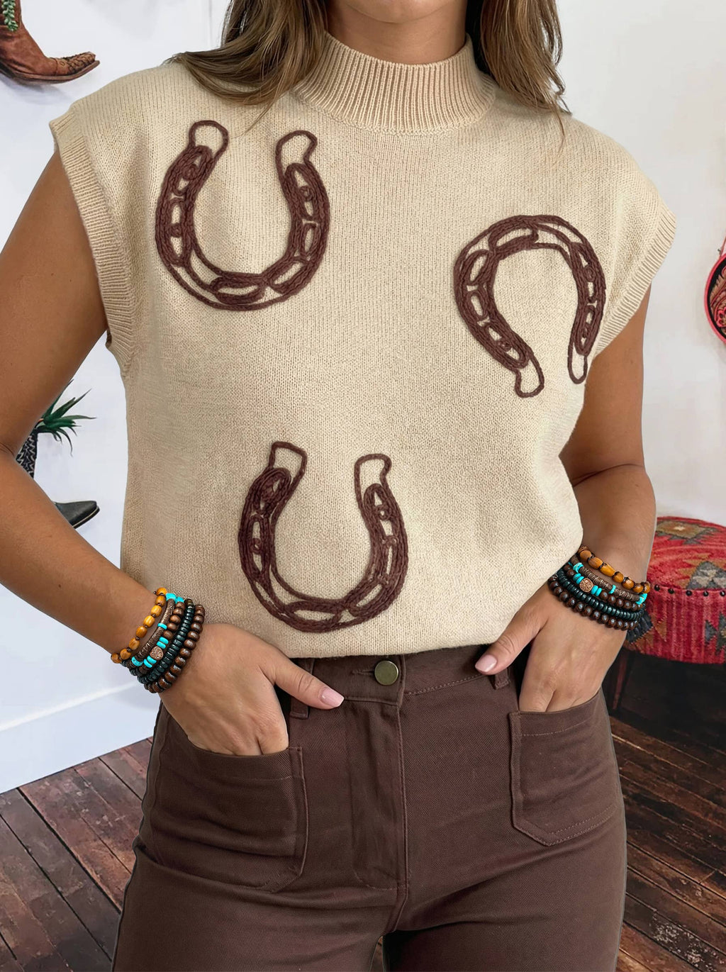 Spring Western Mock Neck Short Sleeve Knit Sweater *S-4X