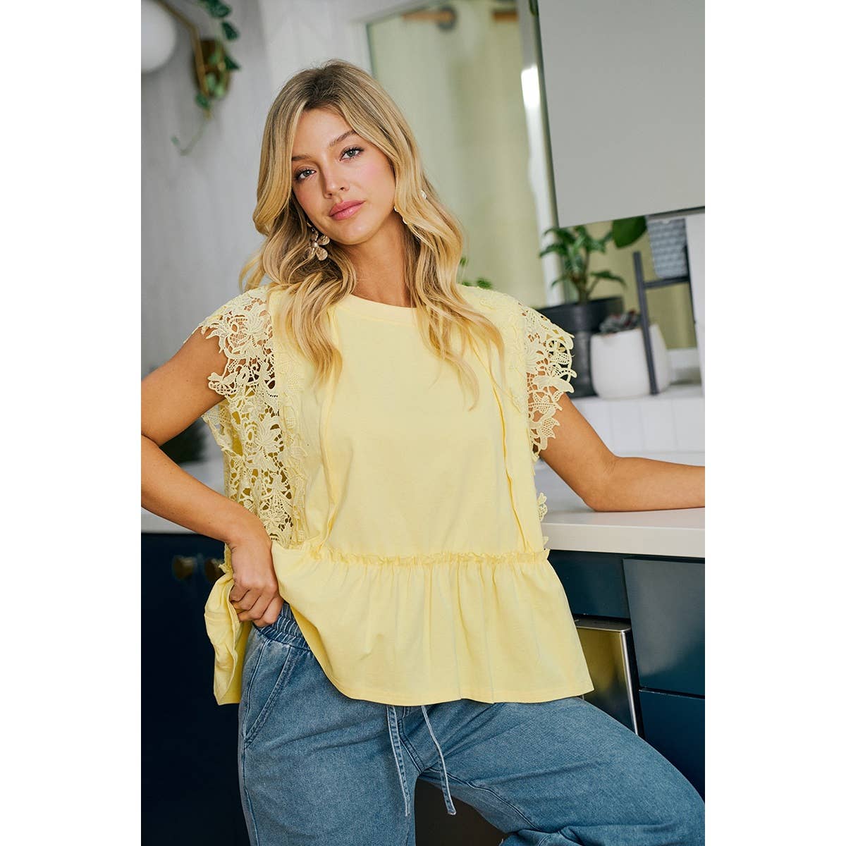 Ruffle Blouse With Lace Details