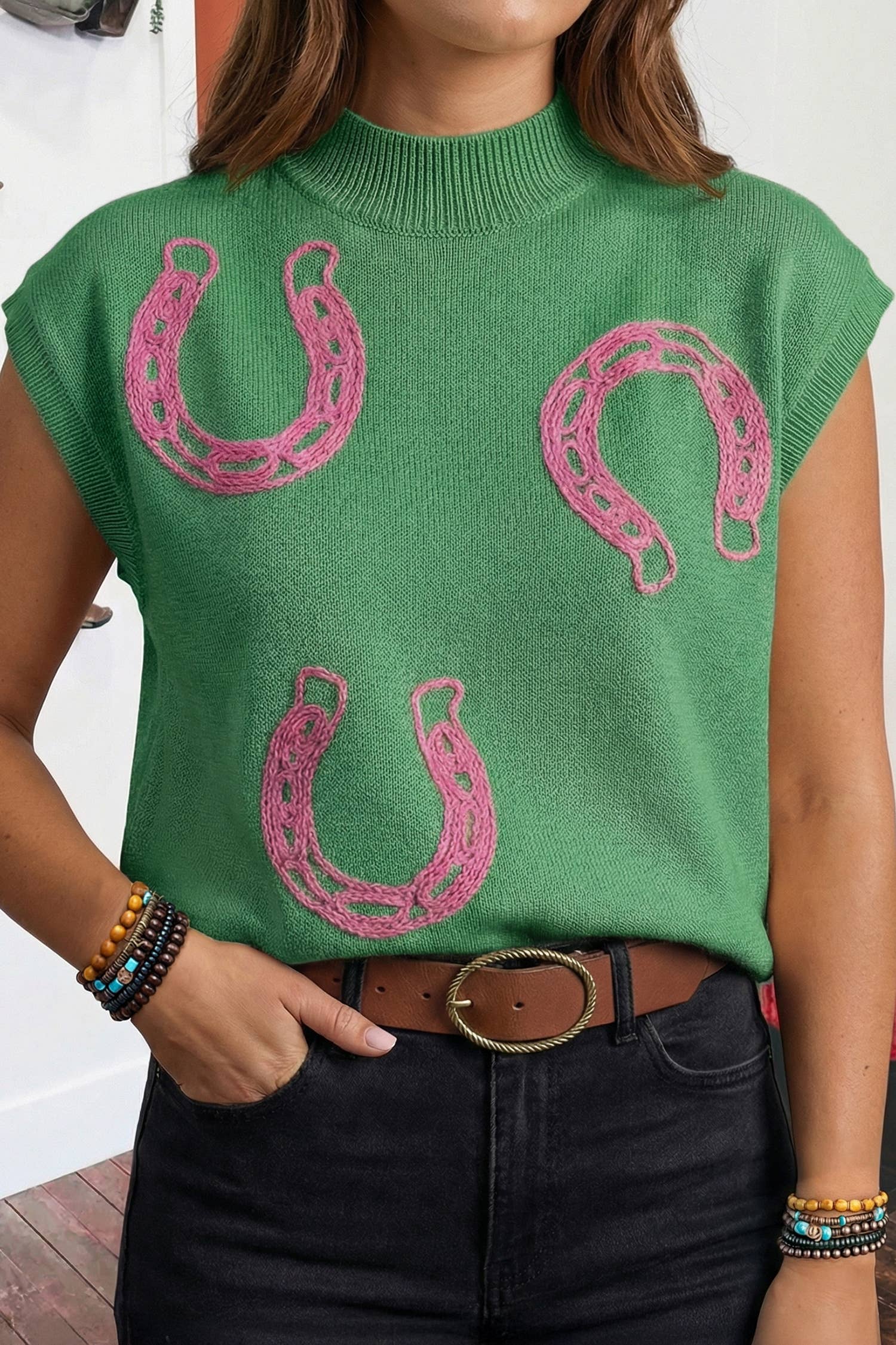 Spring Western Mock Neck Short Sleeve Knit Sweater *S-4X