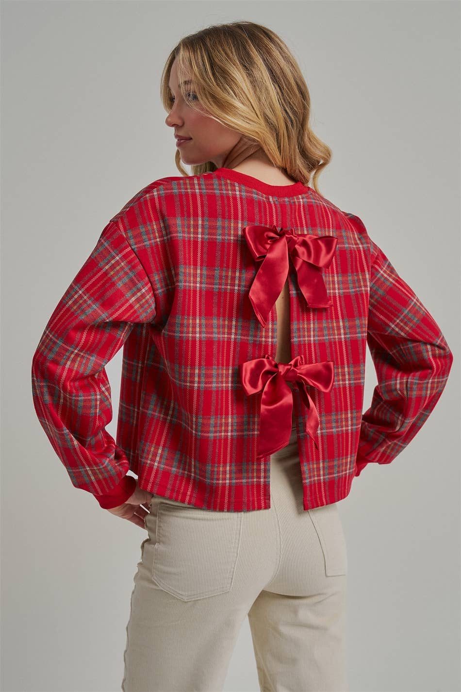 HOLIDAY PLAID TOP WITH OPENBACK WITH SATINRIBBON_JLT00383-01
