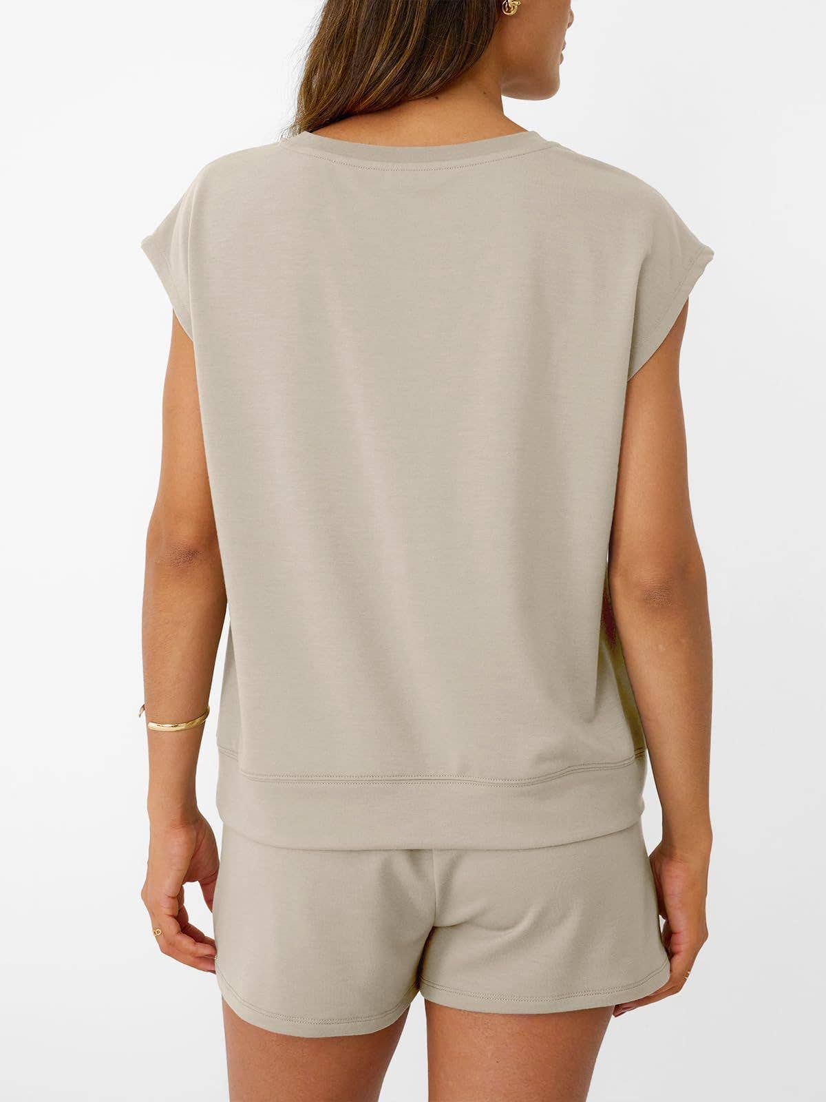 Casual Lounge Set Cap Sleeve Top Drawstring Shorts