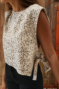 Western Leopard Print Knot Side Twill Vest