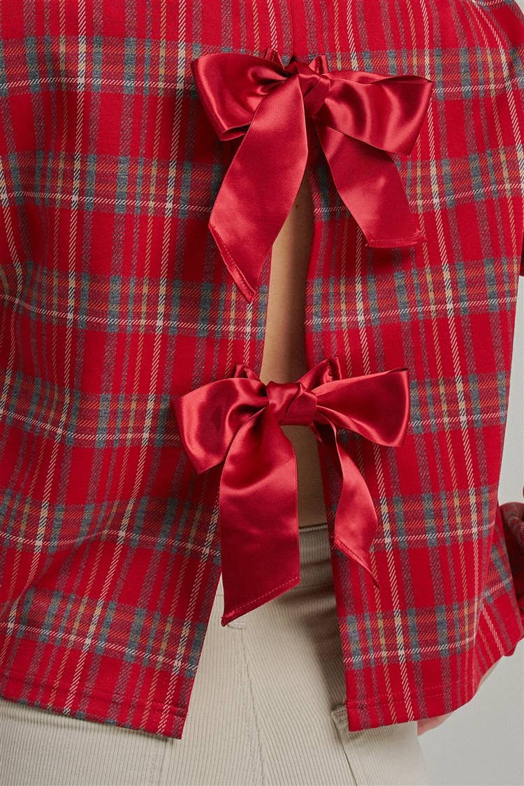HOLIDAY PLAID TOP WITH OPENBACK WITH SATINRIBBON_JLT00383-01