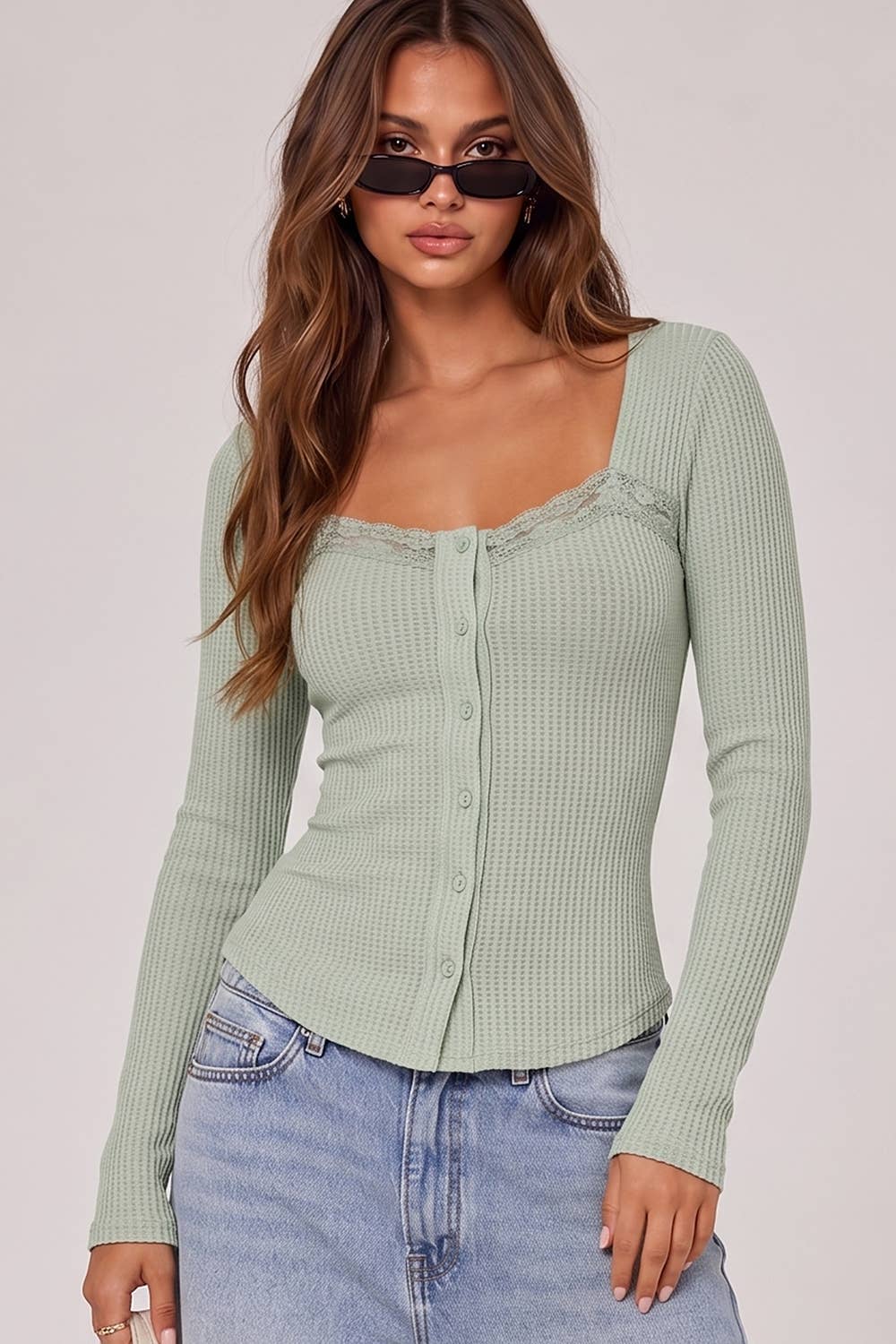 Lace Waffle Knit Blouse