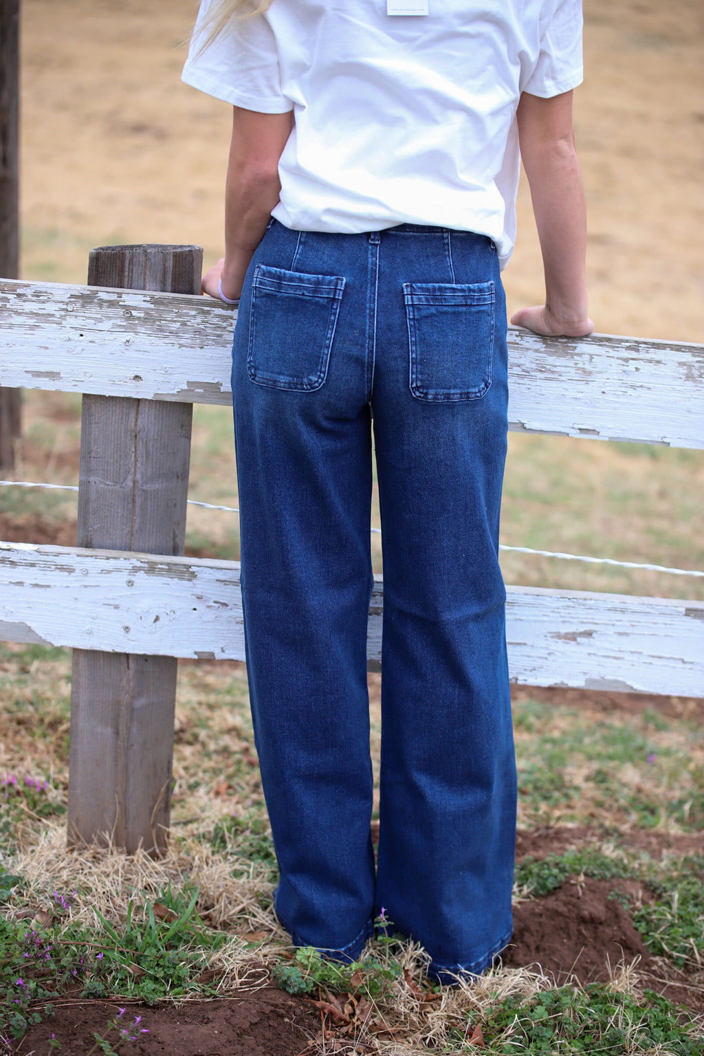 RISEN High Rise Wide Leg Slanted Pocket Jeans