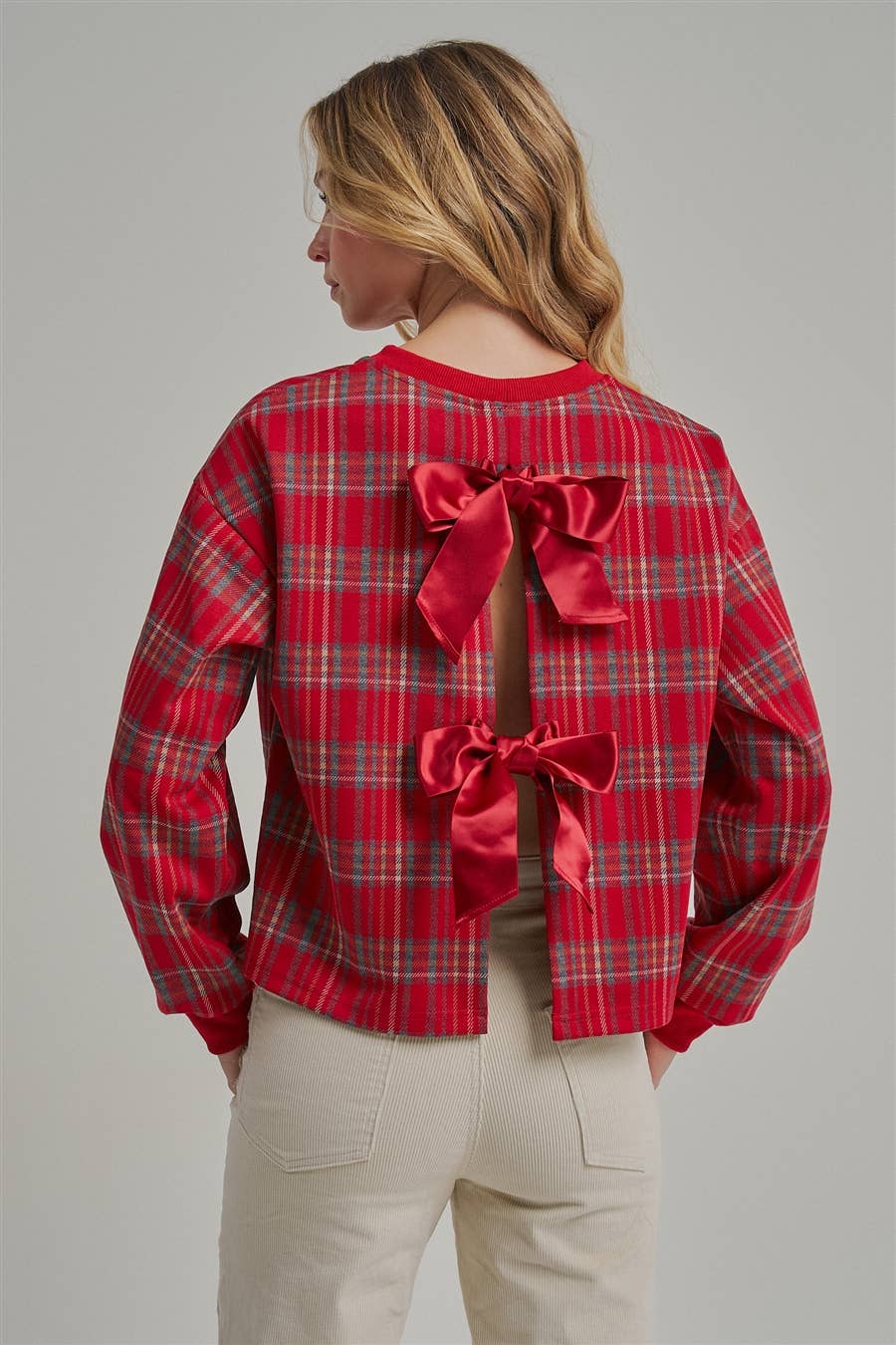 HOLIDAY PLAID TOP WITH OPENBACK WITH SATINRIBBON_JLT00383-01