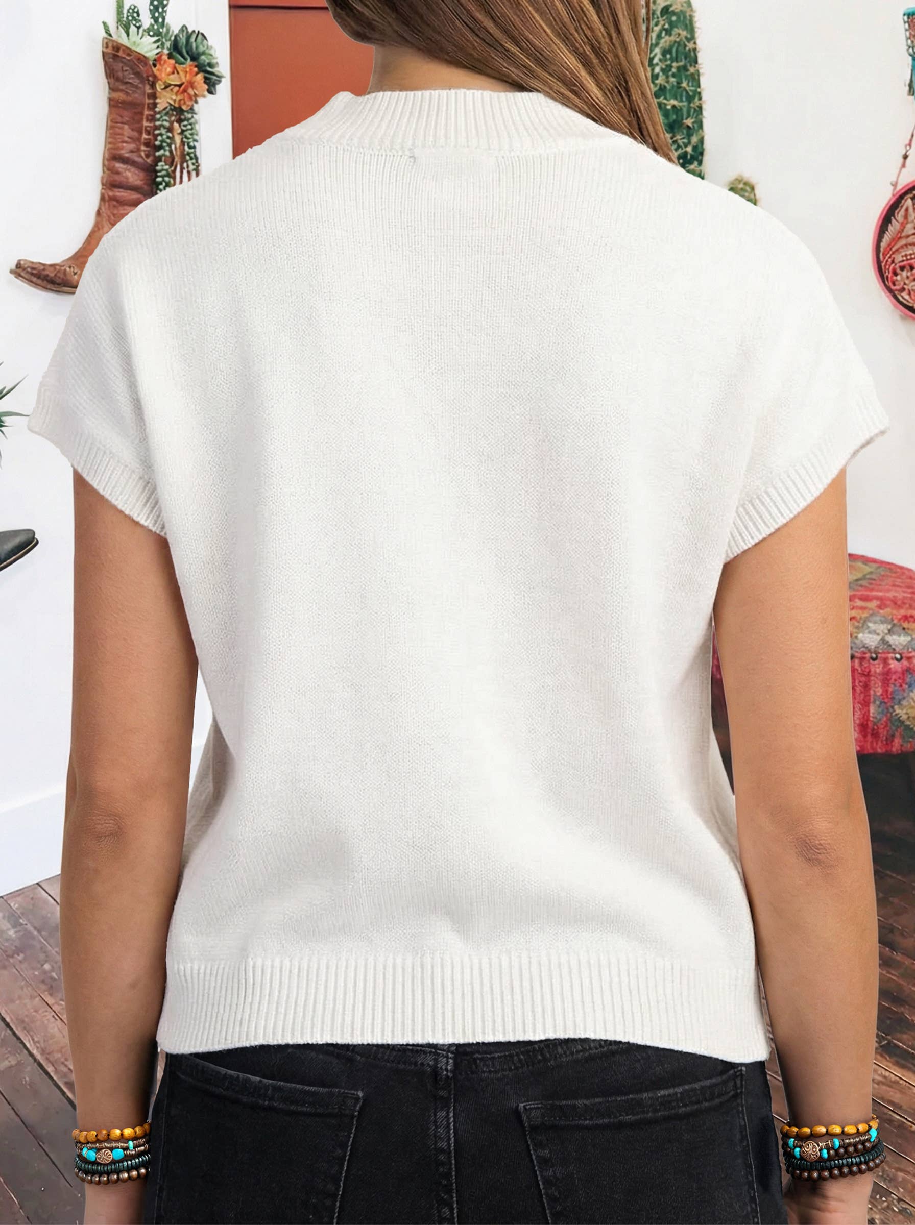 Spring Western Mock Neck Short Sleeve Knit Sweater *S-4X