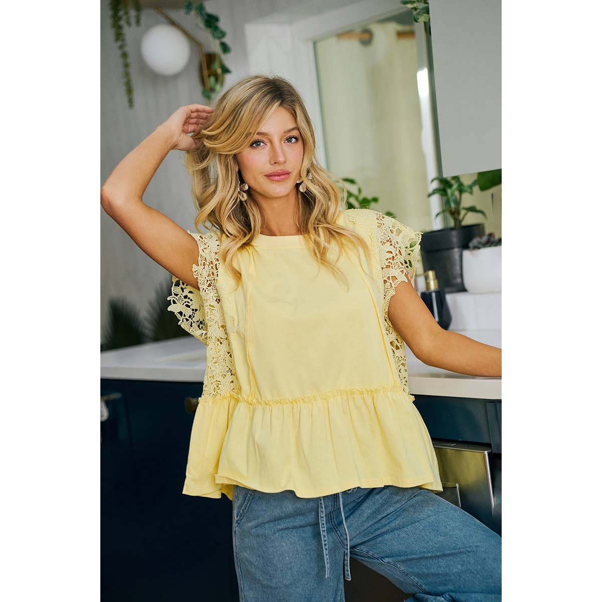 Ruffle Blouse With Lace Details