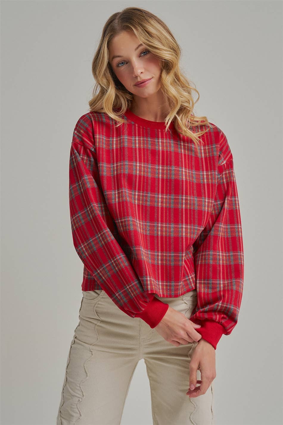HOLIDAY PLAID TOP WITH OPENBACK WITH SATINRIBBON_JLT00383-01