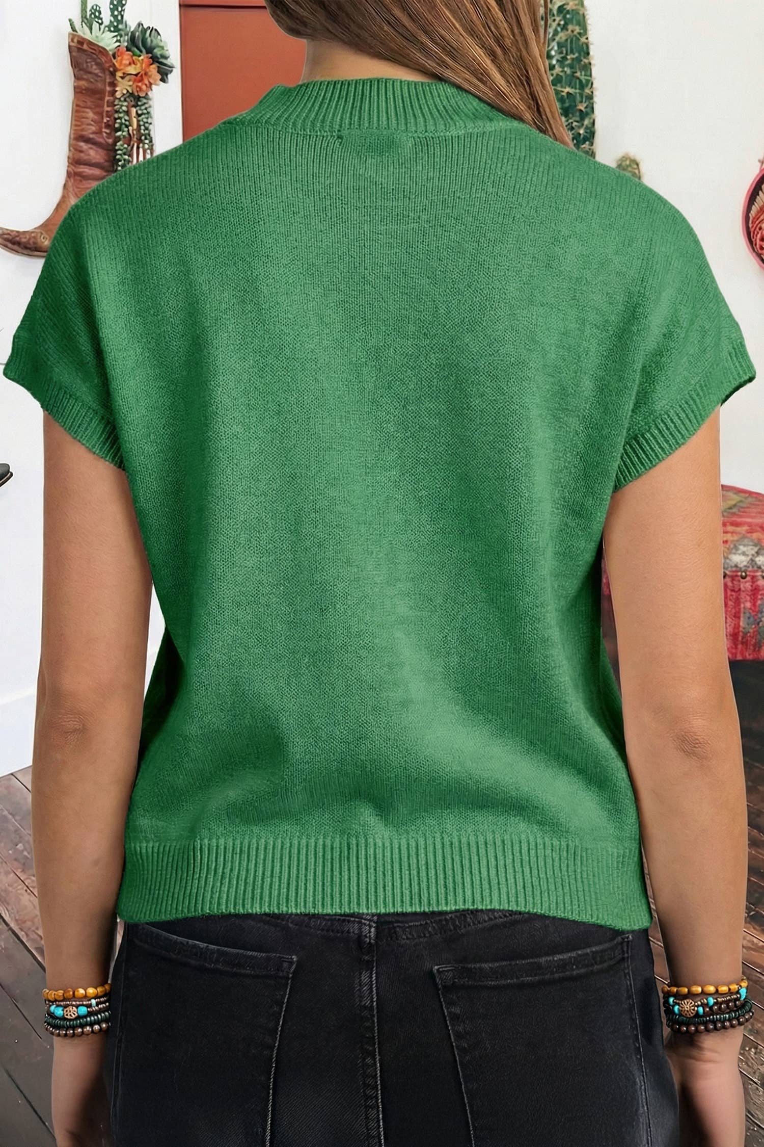 Spring Western Mock Neck Short Sleeve Knit Sweater *S-4X